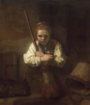 A Girl with a Broom by Oil Painting Reproduction