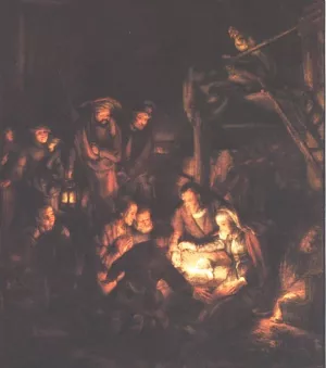Adoration of the Shepherds by Rembrandt Van Rijn - Hand-Painted Oil Painting Reproduction