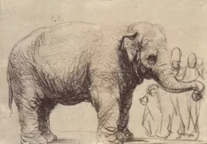 An Elephant, in the Background a Group of Spectators by Oil Painting Reproduction