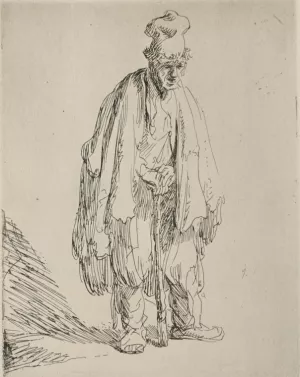 Beggar Standing and Leaning on a Stick