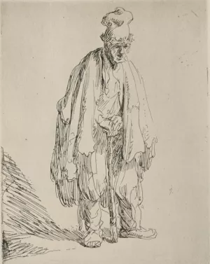 Beggar Standing and Leaning on a Stick by Rembrandt Van Rijn - Hand-Painted Oil Painting Reproduction