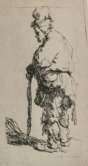Beggar Standing, Seen in Profile to the Left by Rembrandt Van Rijn - Hand-Painted Oil Painting Reproduction