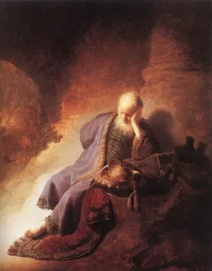 Jeremiah Lamenting the Destruction of Jerusalem by Rembrandt Van Rijn - Hand-Painted Oil Painting Reproduction