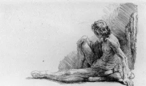 Nude Man Seated on the Ground with One Leg Extended by Rembrandt Van Rijn Oil Painting Reproduction