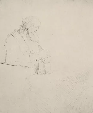 Old Man Resting His Hands Upon a Book by Rembrandt Van Rijn - Hand-Painted Oil Painting Reproduction