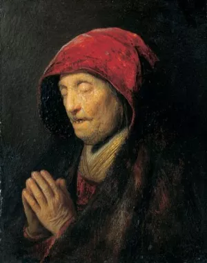 Old Woman in Prayer by Rembrandt Van Rijn - Hand-Painted Oil Painting Reproduction