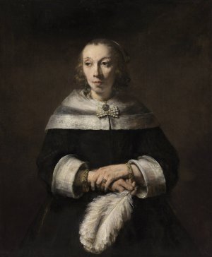Main Product Photo of Portrait of a Lady with an Ostrich-Feather Fan Painting by Rembrandt Van Rijn