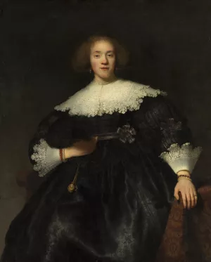 Portrait of a Young Woman with a Fan by Rembrandt Van Rijn Oil Painting Reproduction