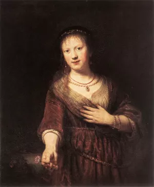 Portrait of Saskia with a Flower by Rembrandt Van Rijn Oil Painting Reproduction