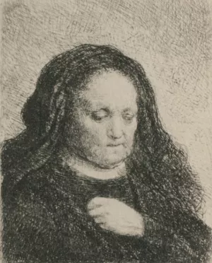 Rembrandt's Mother in a Black Dress, as Small Upright Print by Rembrandt Van Rijn - Hand-Painted Oil Painting Reproduction