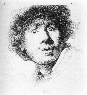 Self Portrait - Staring by Rembrandt Van Rijn - Hand-Painted Oil Painting Reproduction