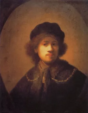 Self Portrait with Beret and Gold Chain by Rembrandt Van Rijn - Hand-Painted Oil Painting Reproduction