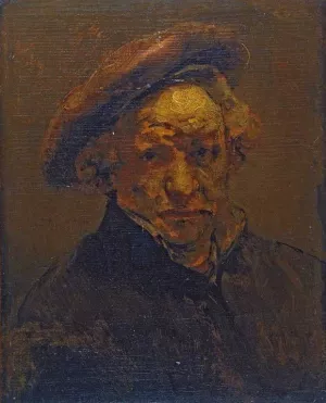 Self Portrait with Beret, Unfinished by Rembrandt Van Rijn - Hand-Painted Oil Painting Reproduction