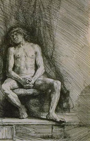 Study from the Nude Man Seated before a Curtain