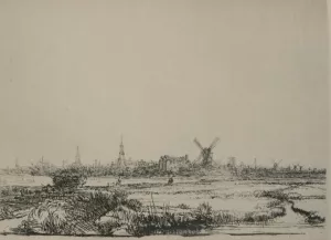 View of Amsterdam by Rembrandt Van Rijn - Hand-Painted Oil Painting Reproduction