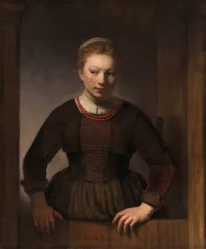 Young Woman at an Open Half-Door by Rembrandt Van Rijn - Hand-Painted Oil Painting Reproduction